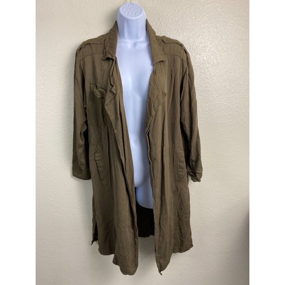 Carly Jean Cardigan Olive Green Women Medium Military Capsule Open Front Utility
